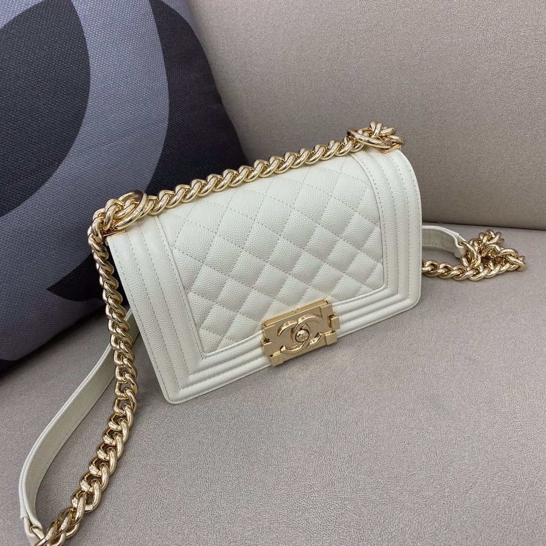 Caviar Small Boy Handbag Flap Bag A67085 White/Gold